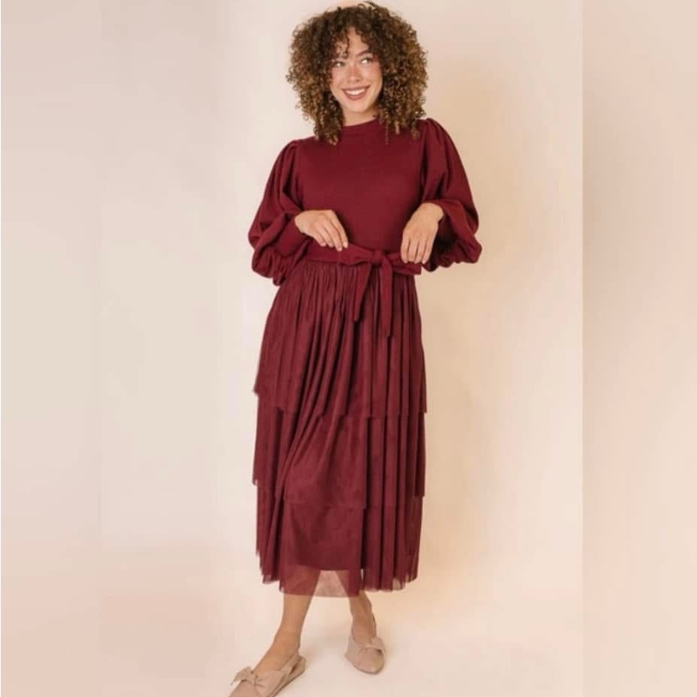 Ivy City Cosette Burgundy Midi Dress NWT Size XL